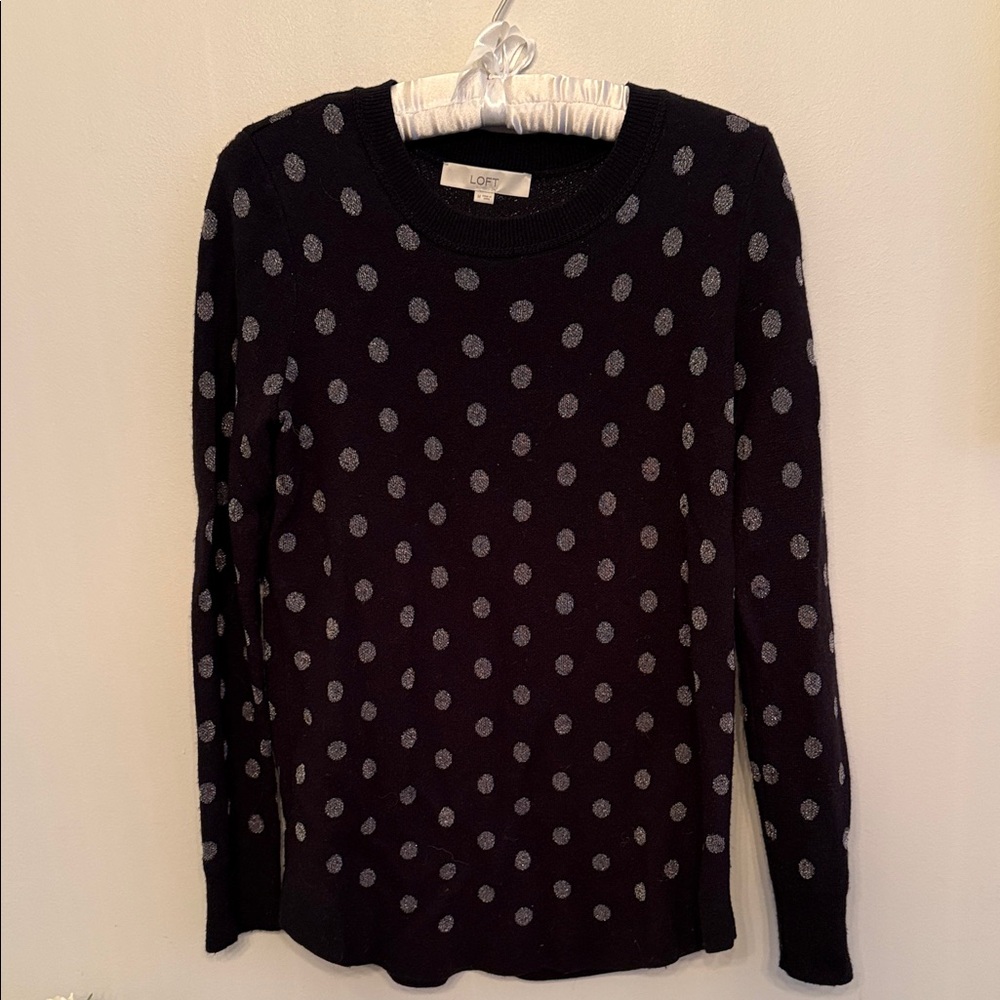 LOFT Black and Gray Polka Dot Sweater